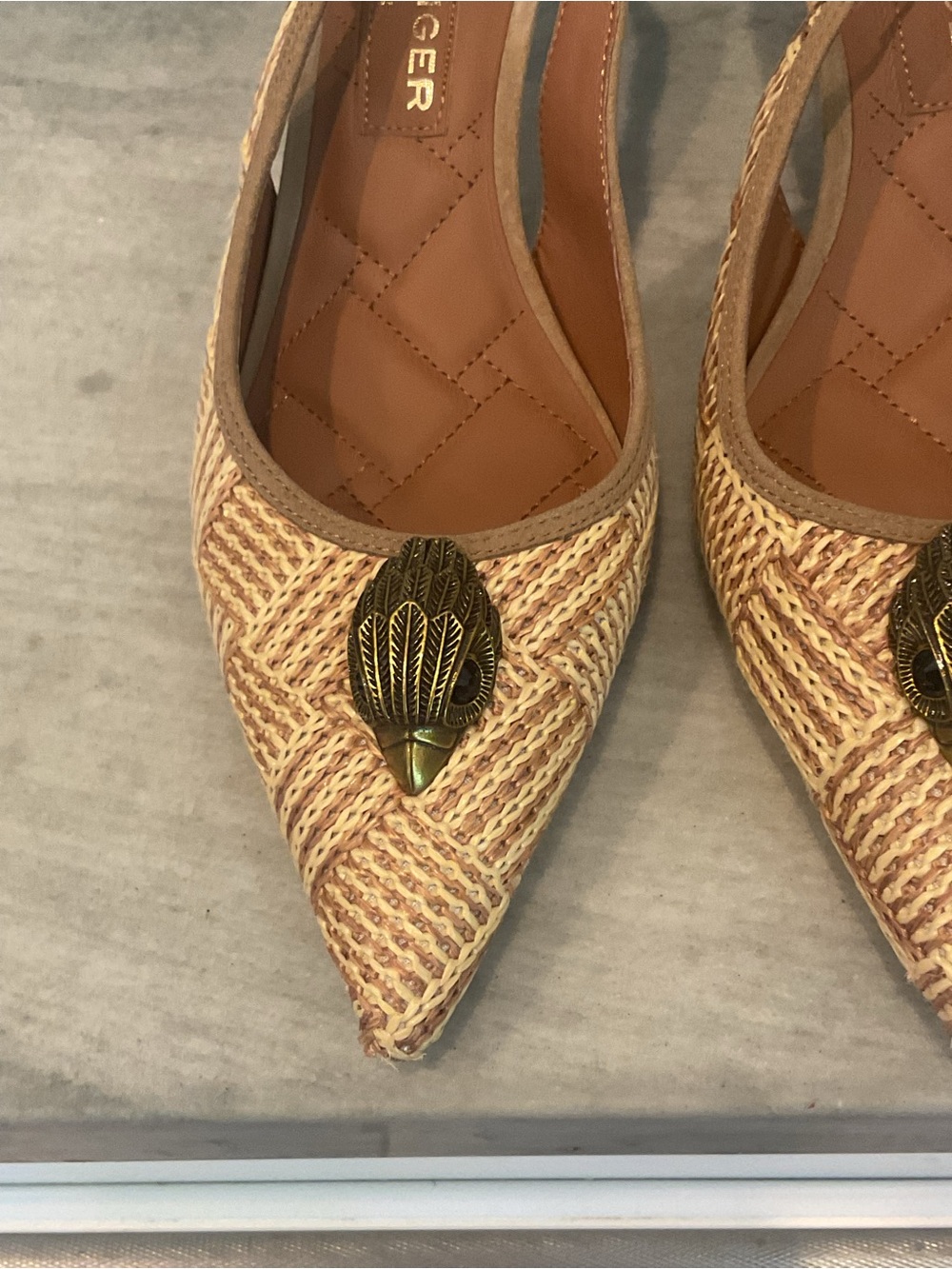 Kurt Geiger Beige Woven Pointed-Toe Slingback Pumps - Picture 4 of 12